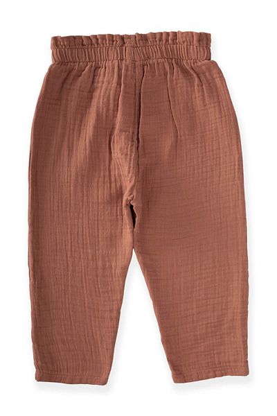 Cigit Organic Waist Ruffled Wide Cut Muslin Trousers Age 1-8 Brown
