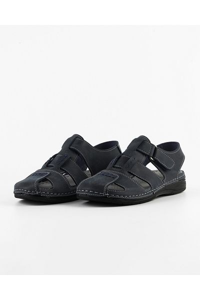 DR KLOMPA Men's Nubuck Sandals - Orthopedic Sole - Dark Navy Blue - Anti-Sweat, Large Size 47-48 Size