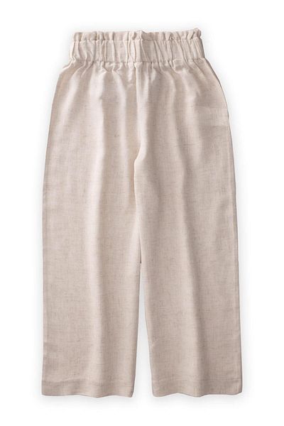 Cigit Ruffled Waist Loose Linen Pants 2-7 Years Old Natural