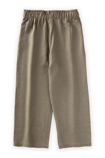 Cigit Ruffled Waist Loose Linen Trousers 2-7 Years Khaki Green