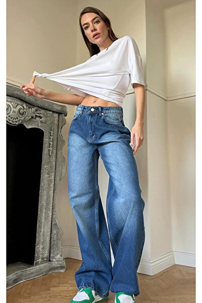 JUNNES Γενικές μάρκες Blue Washed Aesthetic φαρδύ φαρδύ τζιν