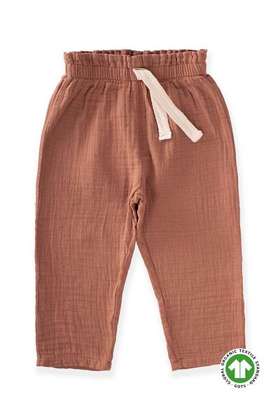 Cigit Organic Waist Ruffled Wide Cut Muslin Trousers Age 1-8 Brown