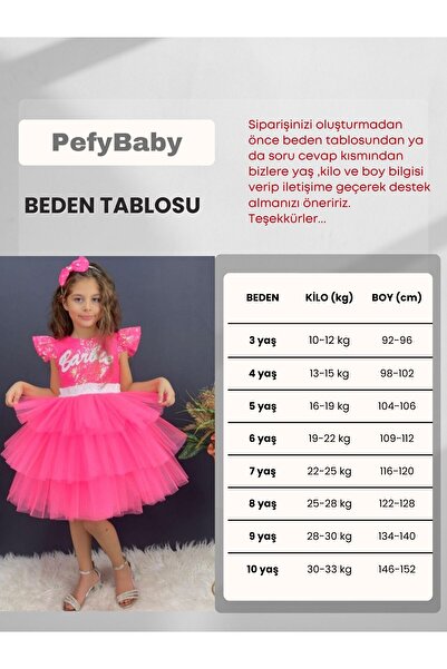 PefyBaby Kız Çocuk Taçlı Özel Gün Doğum Günü Parti Abiye Elbise, Barbie