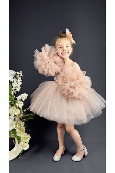 PefyBaby Pom-Pom Sequined Girl's Tutu Evening Dress, Dress, Wedding Powder