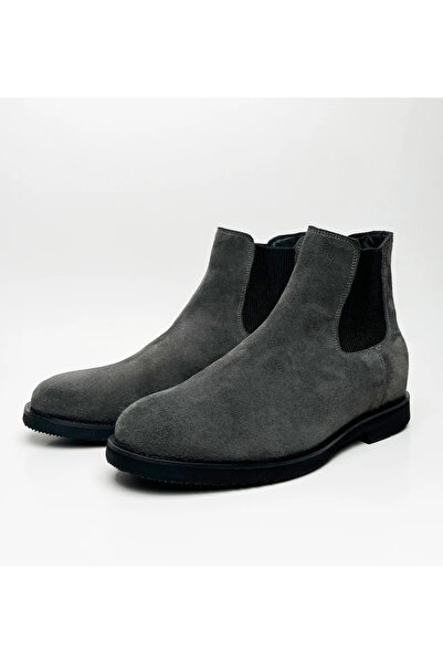 ELEVATION 7 Cm Boy Uzatan Gizli Topuklu Süet Chelsea Bot – Gri Erkek Ayakkabı