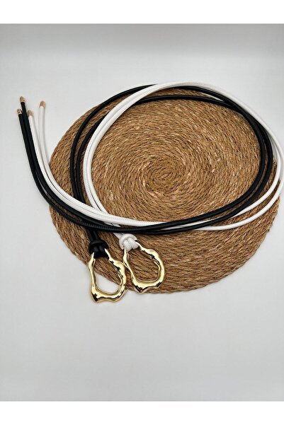 Descoin Σετ 2 Μαύρο Λευκό Χρυσό Πόρπη Κόμπος Λεπτομερής Γυναικεία Ζώνη Παλτό ...