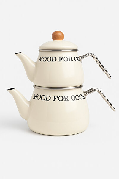 Mirilliahome طقم إبريق شاي مطلي بالمينا باللون الكريمي - قطعتين بتصميم قديم