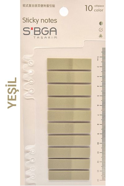 sibga tasarım Transparent Green Post-It Note and Bookmark Book - 200 Sheets