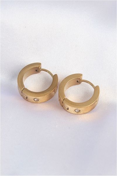 Clariss أقراط دائرية من الفولاذ باللون الذهبي 316l بحجر الزركون - Tj-bkp9007