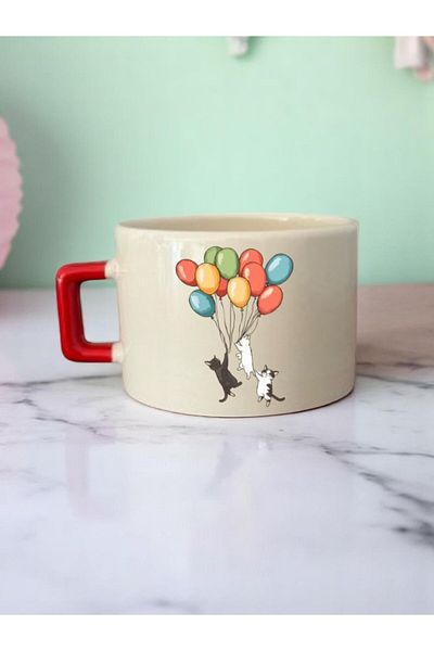 lili hediyelik Balloon Cat Printed 3-Piece Ceramic Mug