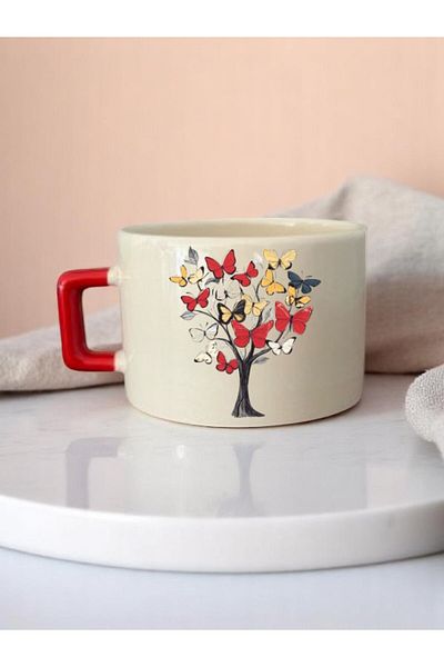 lili hediyelik Butterfly Tree Printed 3-Piece Ceramic Mug