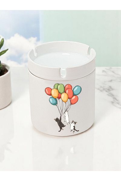 lili hediyelik Balloon Cat Printed 3-Piece Ceramic Ashtray Ash Tray
