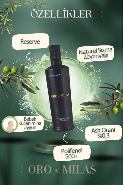 Oro di Milas Naturel Sızma Zeytinyağı, Asit %0,3, Polifenol 500, 2 Adet 500 ml Toplam 1 Lt. 2024/2025 Yeni Sezon