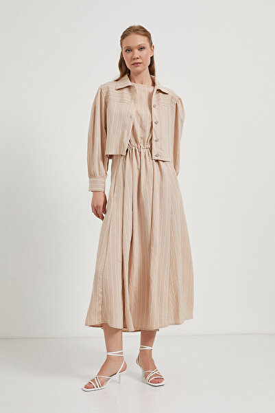 Arma Life Γυναικείο πουκάμισο με λουράκι ριγέ φαρδύ πέτρινο μακρύ φόρεμα