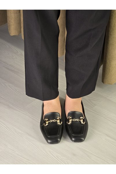 Melinta Shoes Melinta Black Women's Ballerinas with Gold Buckle