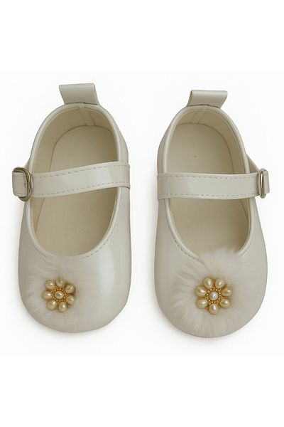 mia mia Baby Girl First Step Booties with Ornamental Pompom, Size 18-19