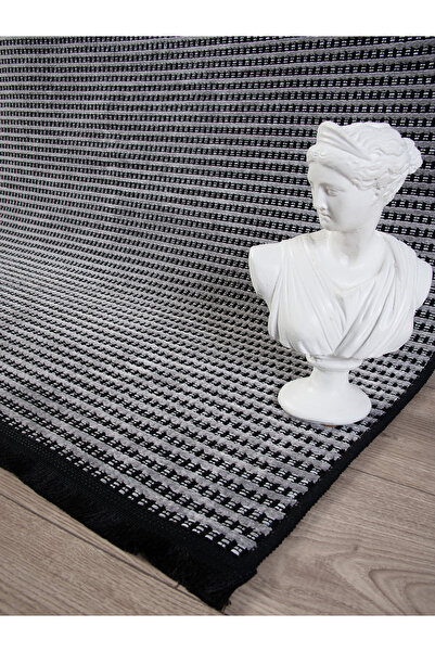 Badelya Home Gri Şönil Makinada Yıkanabilir Kaymaz Taban Saçaklı Pamuklu Halı...