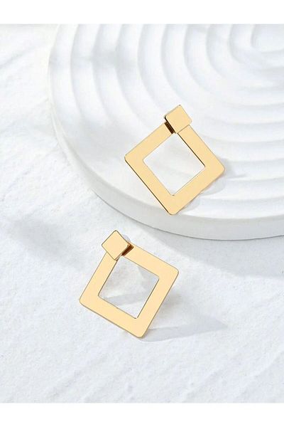 HISCOSMETIC Women's Gold - Gold Geometric Patterned Hanging Square Earrings