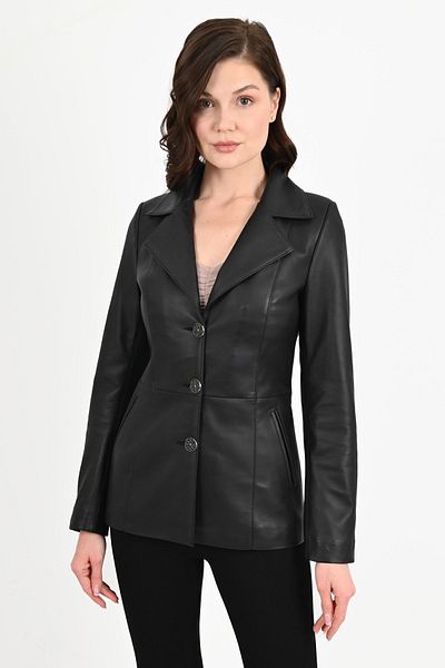 ALİN Brienne Women's Black Blazer Genuine Leather Jacket Size Measurements Visual
