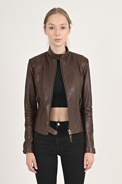 ALİN Rio Women's Short Fit Wax Brown Genuine Leather Jacket Size Measurements Visually