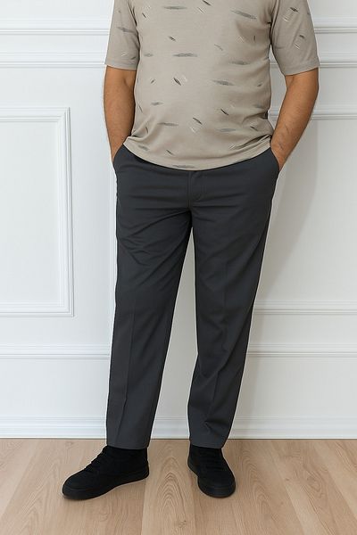 nacar çarşı Men's Large Size Classic Comfortable Fit Gray Linen Trousers
