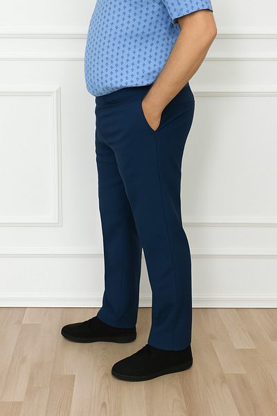 nacar çarşı Men's Large Size Classic Comfortable Fit Navy Blue Linen Trousers