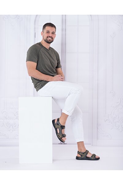 DR KLOMPA Men's Sandals - Khaki Gray - Comfort Supported Structure Stylish Design Soft Sole Suitable for Daily Use