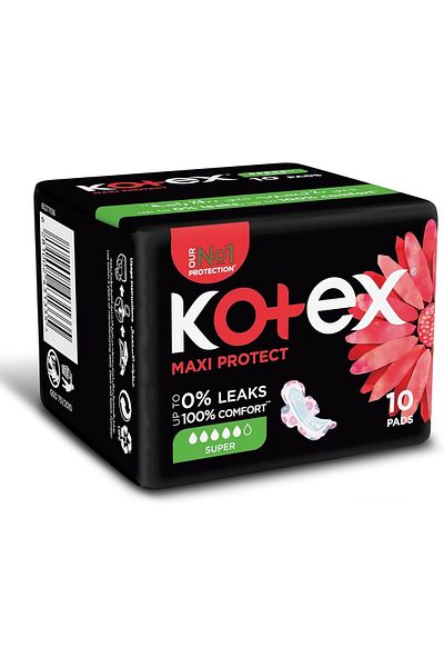 Kotex فوط صحية سميكة ماكسي بروتيكت من كوتكس، فوط صحية كبيرة الحجم بأجنحة، 10 فوط صحية (عبوة واحدة)