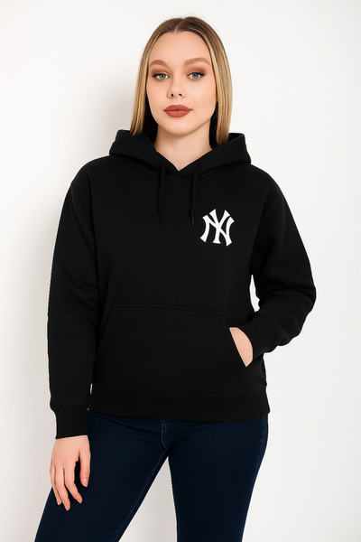 zürafa beneği Unısex Siyah Hoodie Kapüşonlu Sweatshirt Içi Pamuklu