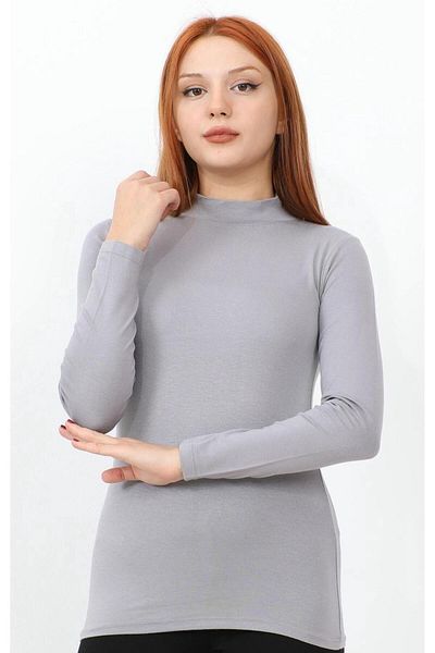Mistanbul Women's Gray Long Sleeve Body Turtleneck