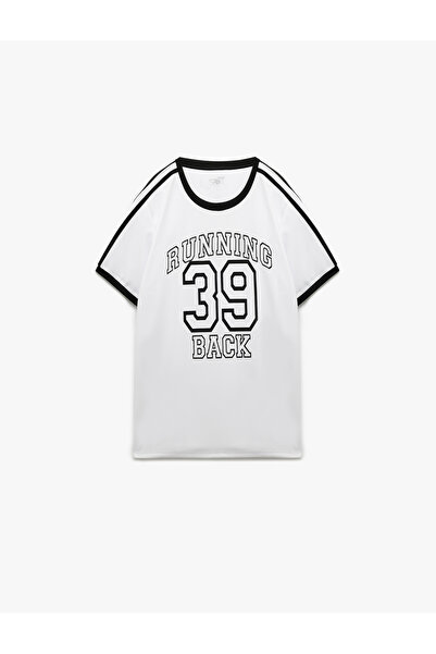 Koton Short Sleeve Crew Neck Piping College Printed Oversize Sports T-Shirt