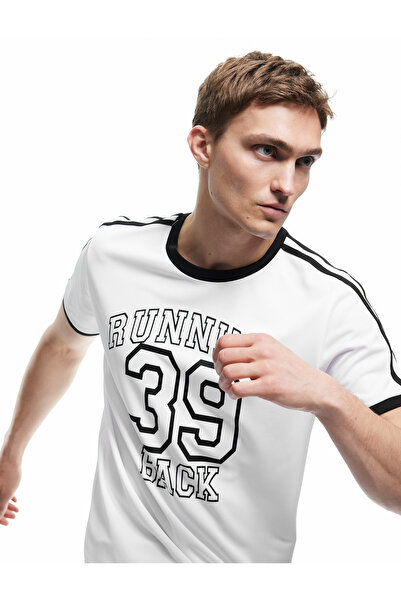 Koton Short Sleeve Crew Neck Piping College Printed Oversize Sports T-Shirt