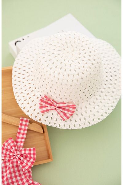 baume clothes Girl's Checked Hat and Strap Fuchia Premium Dress