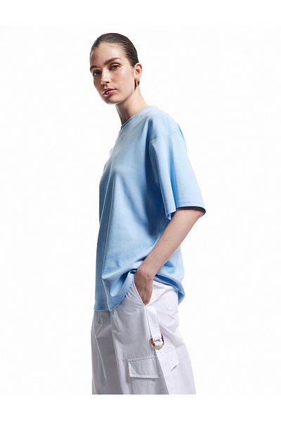 Koton Tricou de bază din bumbac, cu mânecă scurtă, cu decolteu, cu potrivire confortabilă