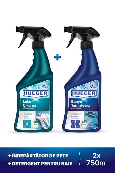 Hueger Set de 2 spray-uri pentru îndepărtarea petelor și soluție de curățare pentru baie (2 x 750 ml)