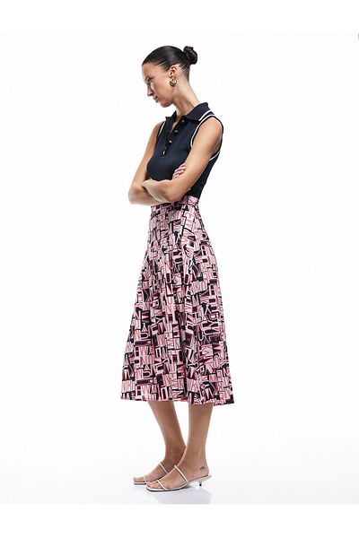 Koton Standard Waist Crepe Fabric Patterned Midi Flared Skirt