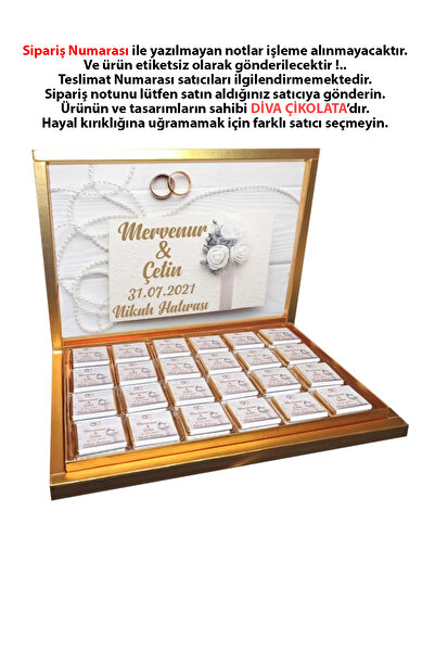 Diva Çikolata Söz Nişan Nikah Çikolatası (48 ADET MADLEN ÇİKOLATA) Altın Kutu