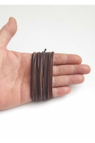 AB Takı Multi-Layer Brown/Brown Handmade 2-Piece Genuine Leather Bracelet
