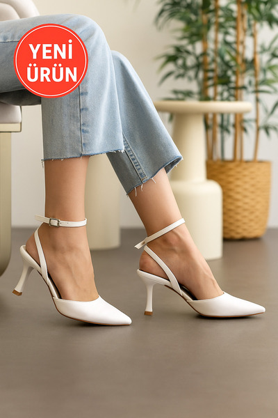 sv savves Women's White Ankle Strap Heeled Shoes