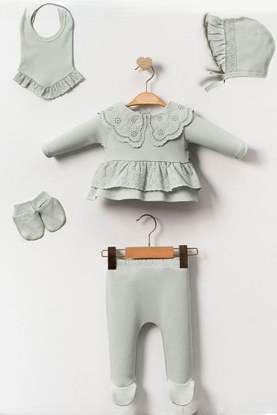 Cherub Baby طقم بدلة خروج من المستشفى مكونة من 5 قطع من Elite Baby بياقة صدفي 100% قطن لحديثي الولادة