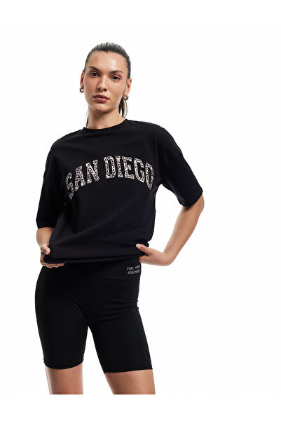 Koton Αθλητικό μπλουζάκι με κοντό μανίκι με λαιμόκοψη με στάμπα