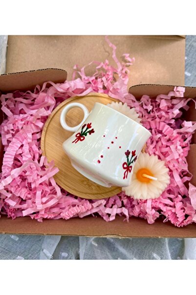 Flossy Design El Yapımı Kişiye Özel Çiçekli Tek Kişilik Kahve Fincan Takımı P...