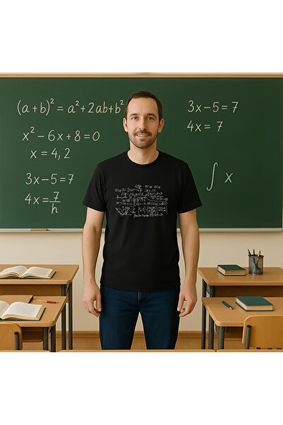 ErTaPassage Matematik Öğretmenine Hediye Tişört Formüllü Tasarım %100 Pamuk Siyah Yeni Sezon