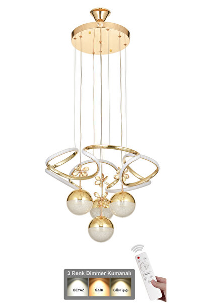 Avizemoda Helix 4'lü Power Ledli Dimmerli Kumandalı Modern Avize, 3 Renk: (Sa...