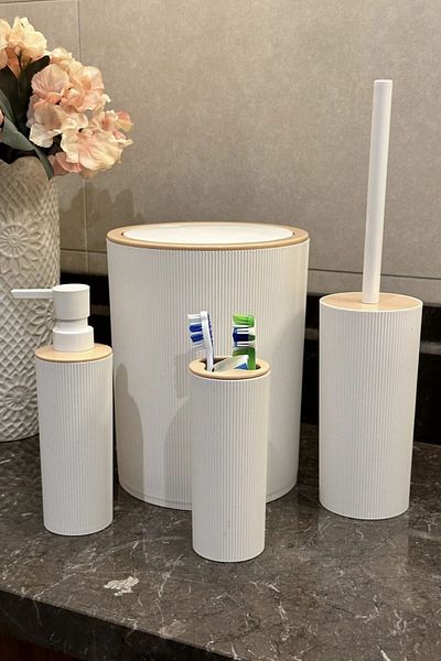 Makri Round White Home Bathroom Set of 5
