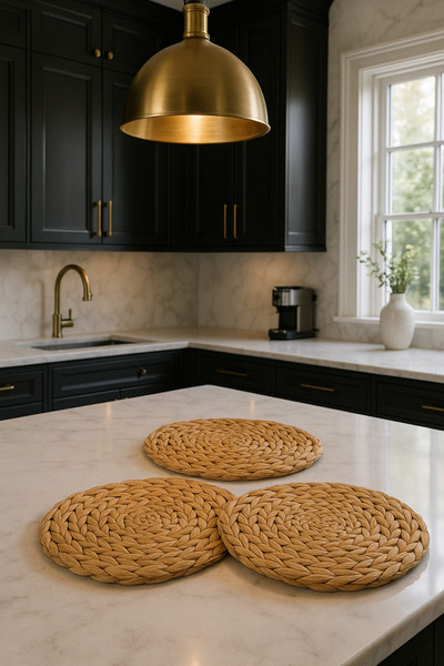 Veliday 2'li Amerikan Servis Hasır Örme Supla Yuvarlak Bambu Kaliteli Büyük 3...