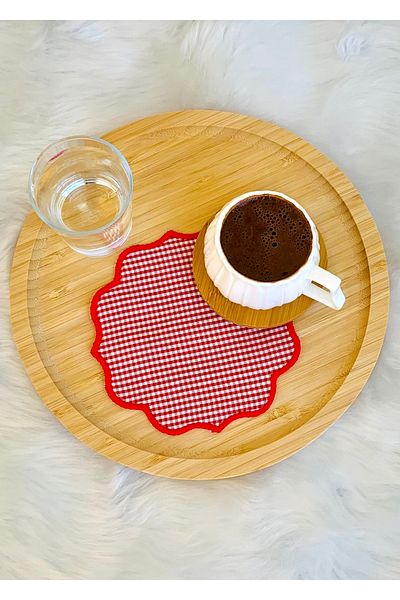 Mora Tekstil Gingham Fabric Presentation Napkin, Cocktail Napkin, Coffee Side Presentation Holder, Embroidered Presentation Napkin Set of 6