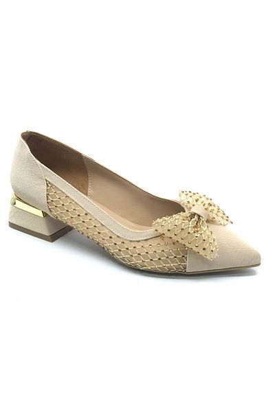 KCMN Feles Lace Ribbon Buckle Detailed Women's Classic Shoes Beige