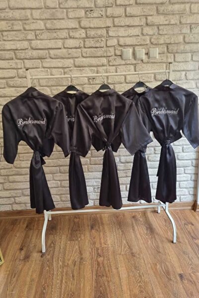 Lasilla 5 Pieces Bridesmaid Written Black Color Bridesmaid Dressing Gown, Bridesmaid Dressing Gown