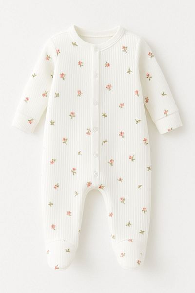 Minytrendy Baby Girl Newborn Jumpsuit Floral Patterned Flexible Snap Jumpsuit Hospital Release Baby Gift